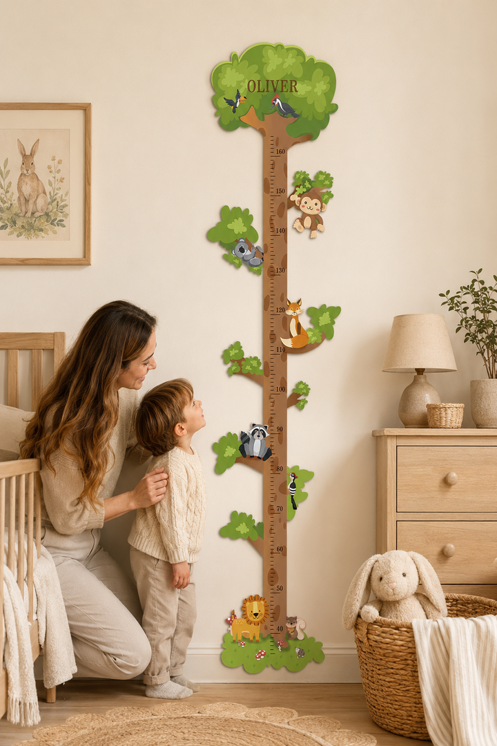 Personalised Wooden Forest Animal Tree Growth Chart