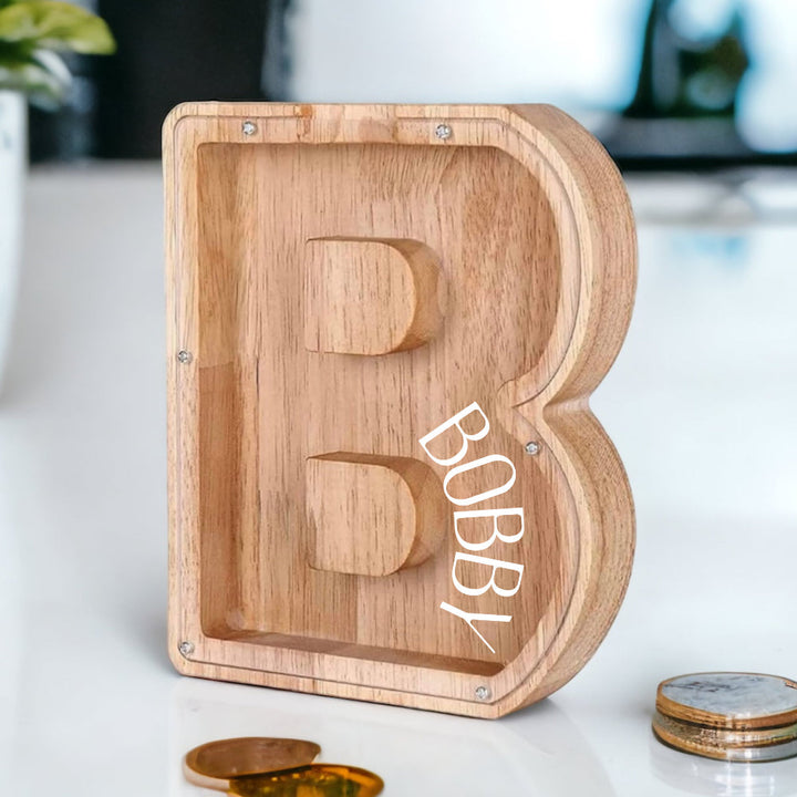 Personalized Wooden Letter Piggy Bank