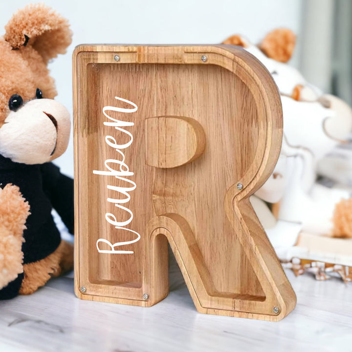 Personalized Wooden Letter Piggy Bank