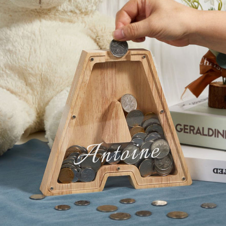 Custom Wooden Letter Piggy Bank For Kids