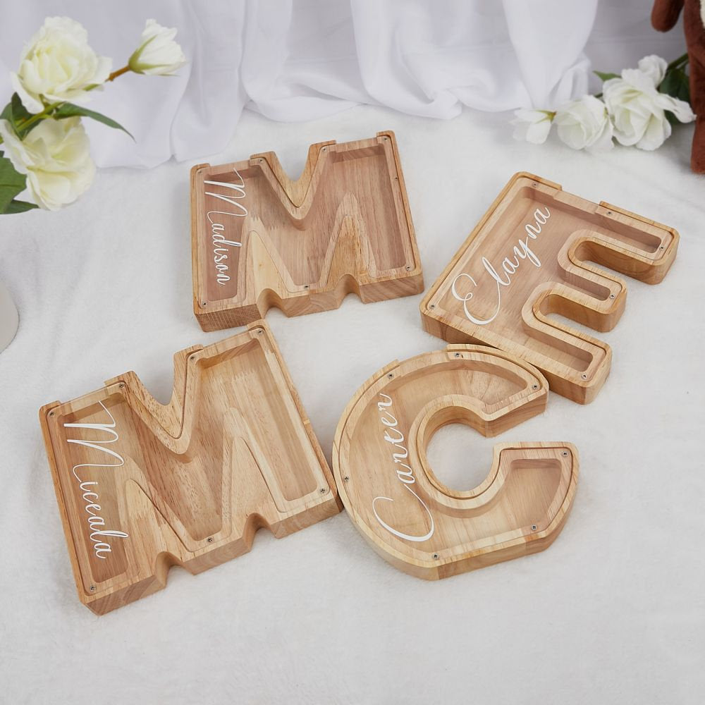 Personalized Wooden Letter Piggy Bank For Kids