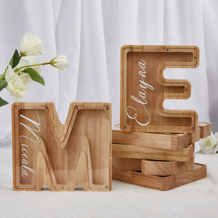 Personalized Wooden Letter Piggy Bank For Kids