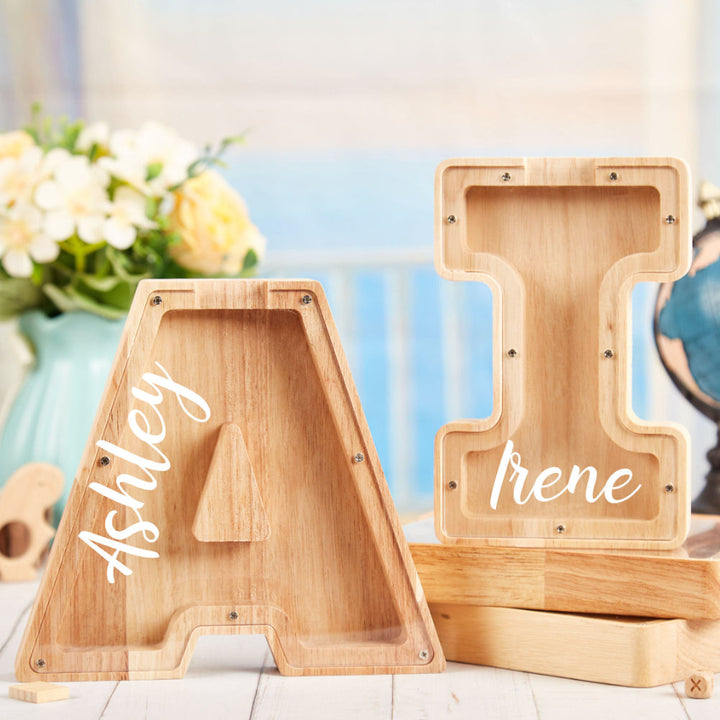 Personalized Wooden Letter Piggy Bank For Kids