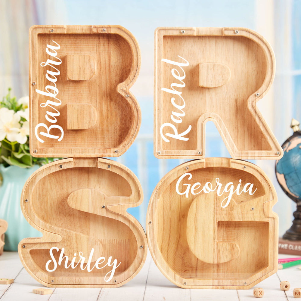 Personalized Wooden Letter Piggy Bank For Kids