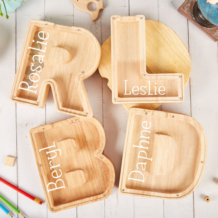 Personalized Wooden Letter Piggy Bank For Kids