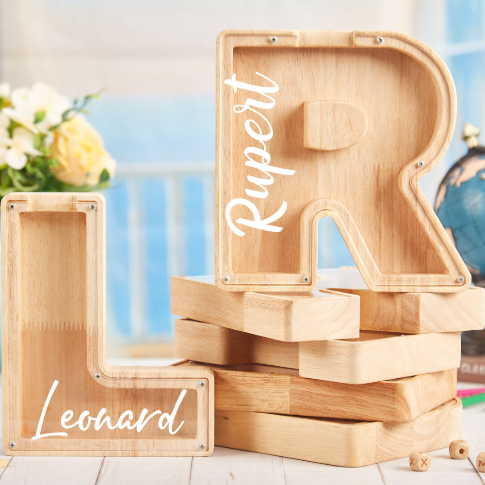 Personalized Wooden Letter Piggy Bank For Kids