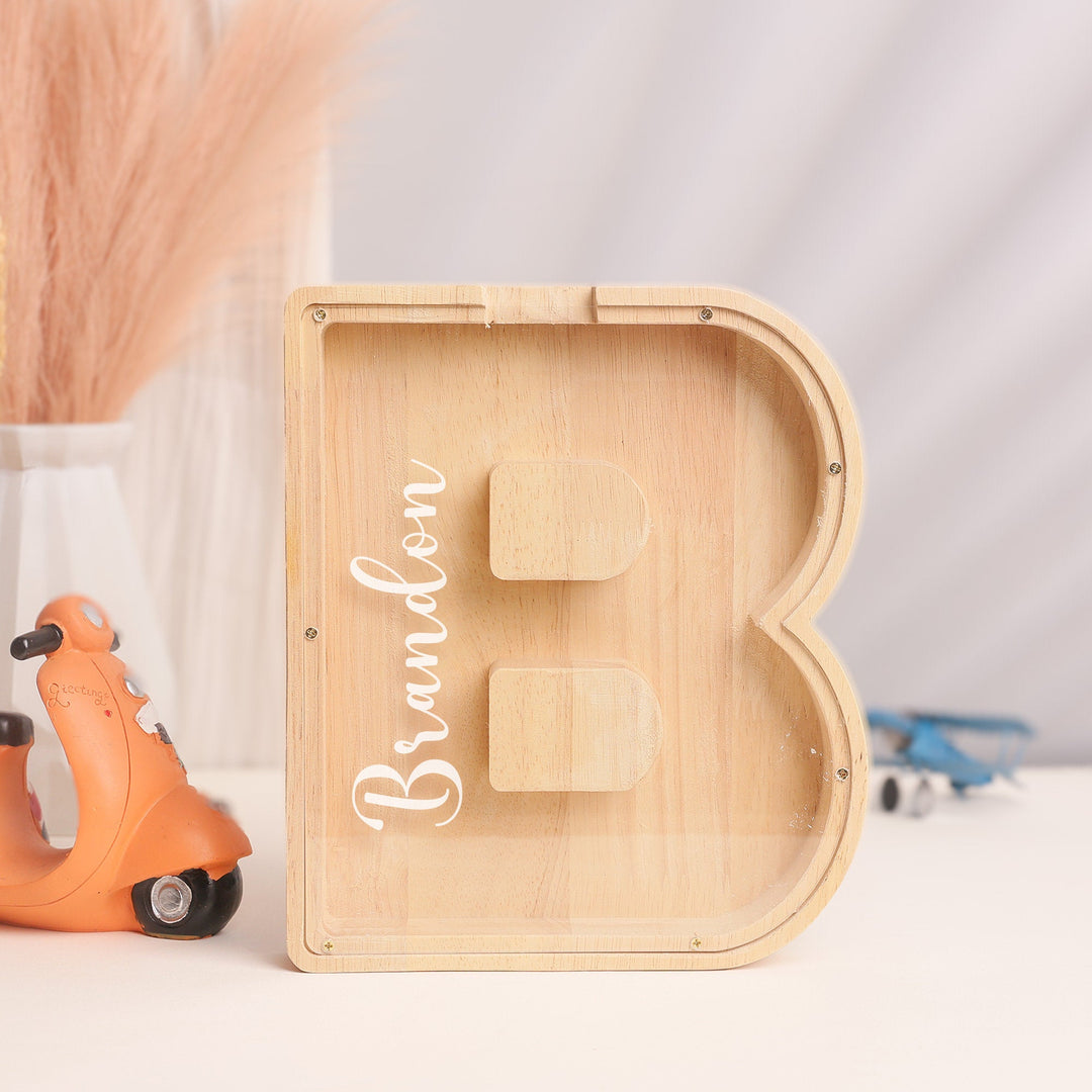 Baby Gift - Wooden Letter Piggy Bank For Kids