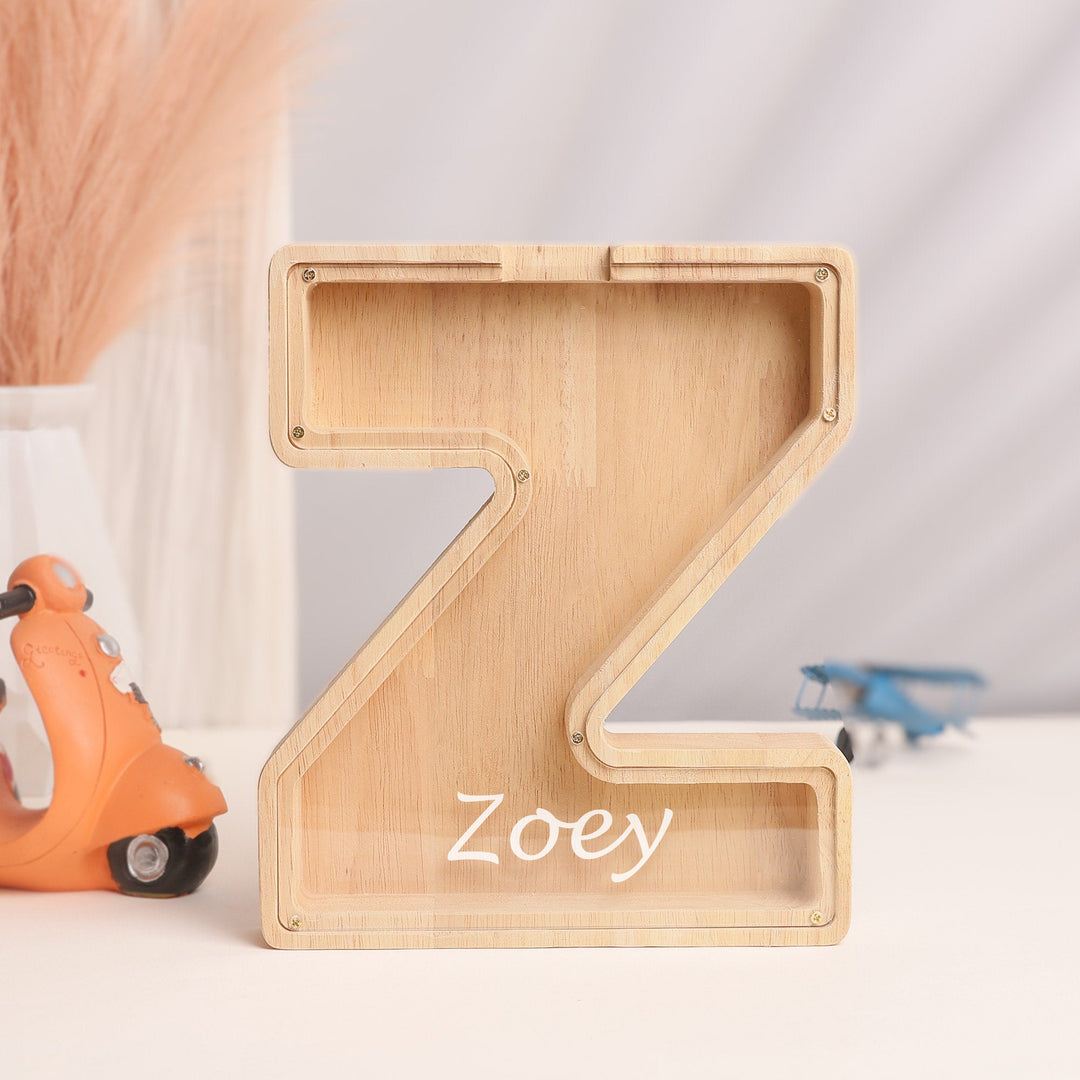 Baby Gift - Wooden Letter Piggy Bank For Kids