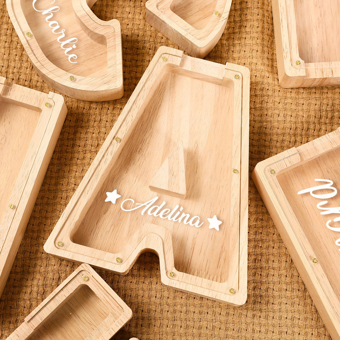 Custom Wooden Letter Piggy Bank For Kids