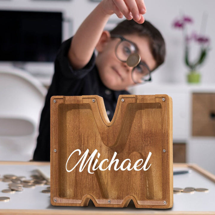 Custom Wooden Letter Piggy Bank for Kids