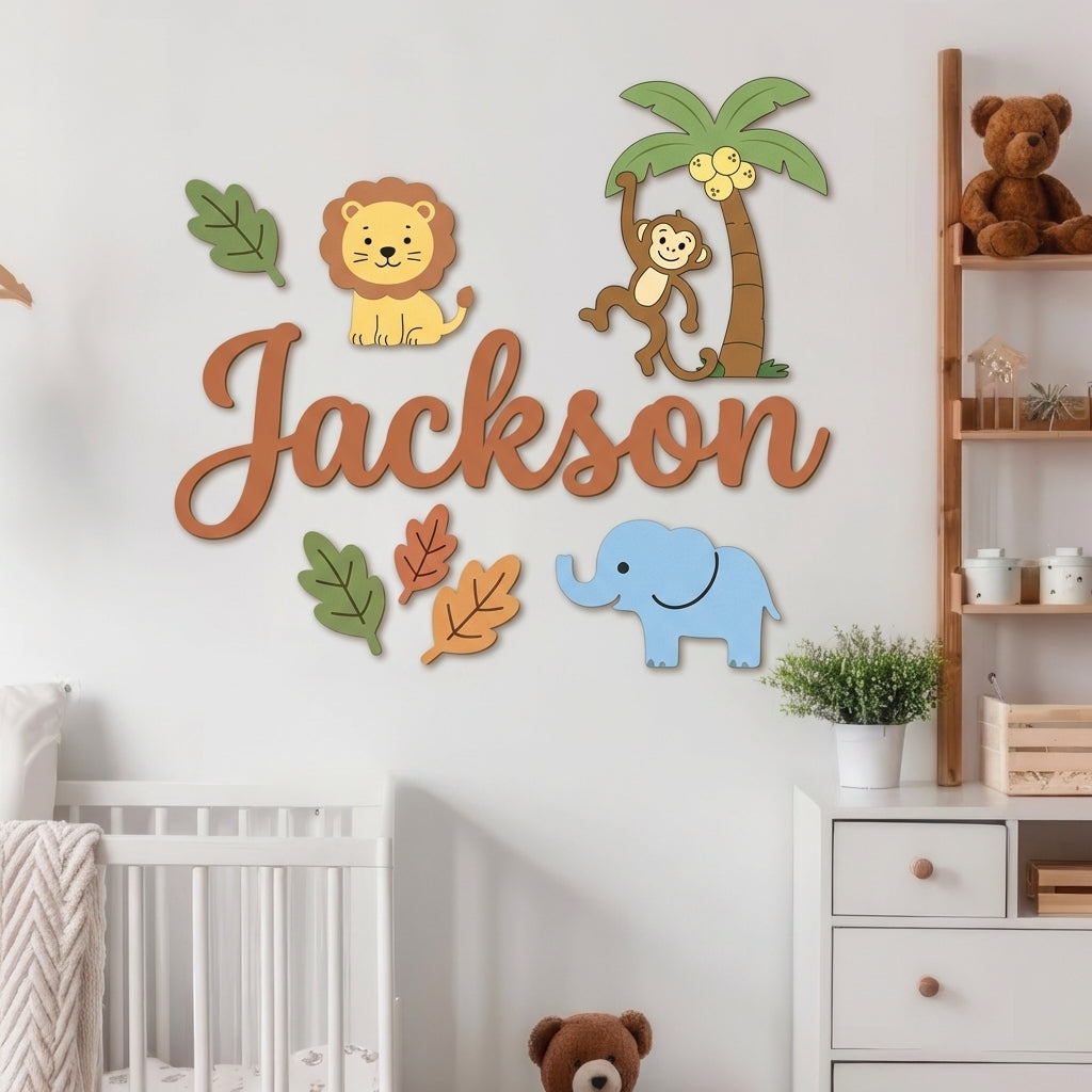 Personalised Wooden Nursery Name Sign – Custom Kids Room Wall Decor