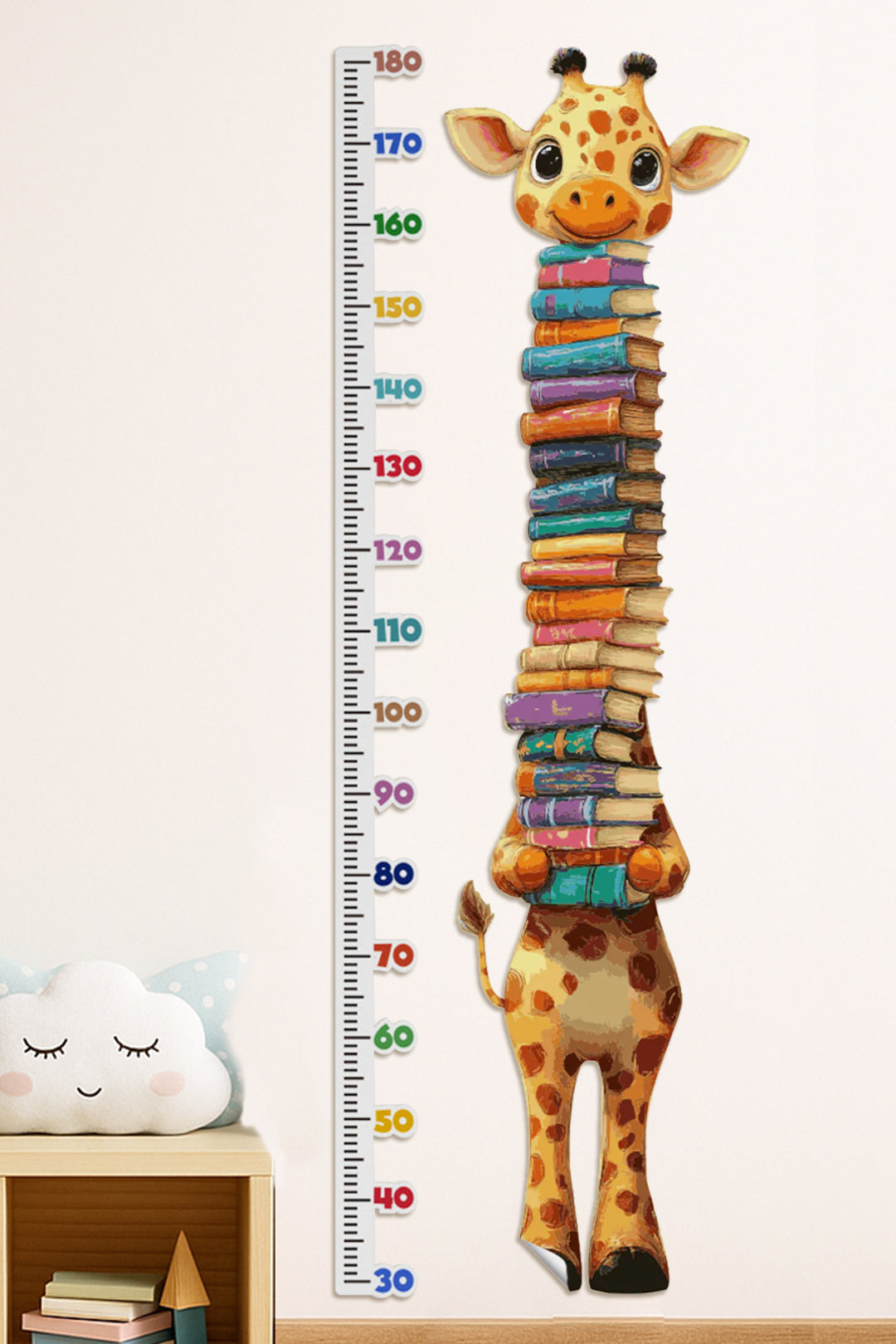 Cute Giraffe Holding Books Growth Chart Wall Decal