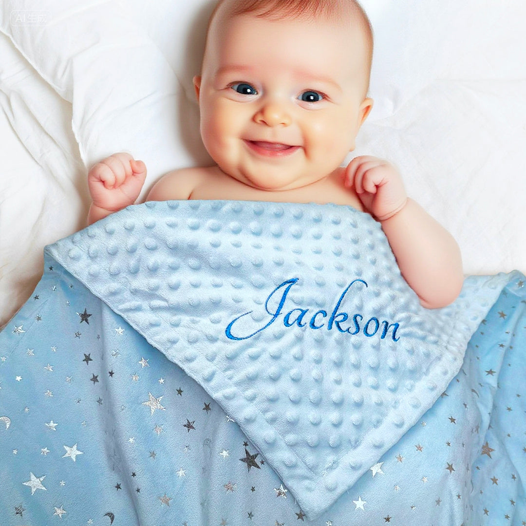 Personalised Baby Minky Dot Blanket with Name