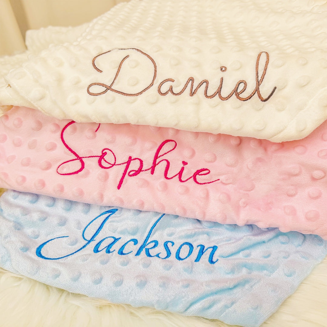 Personalised Baby Minky Dot Blanket with Name