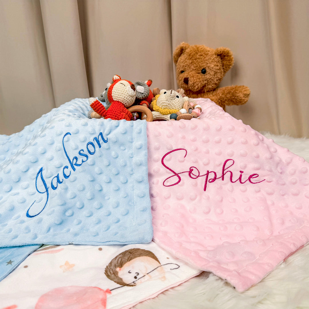 Personalised Baby Minky Dot Blanket with Name