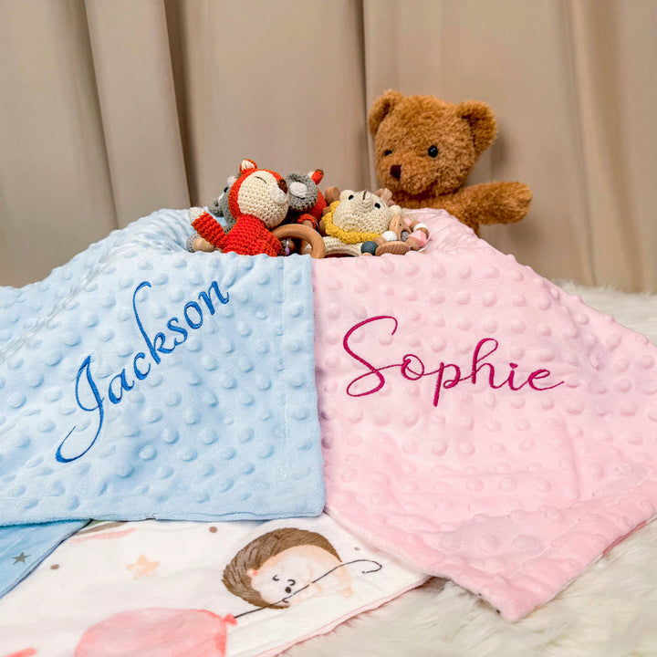 Personalised Baby Minky Dot Blanket with Name