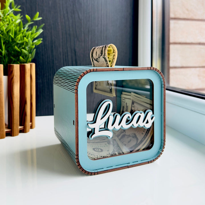 Personalised Wooden Piggy Bank for Kids