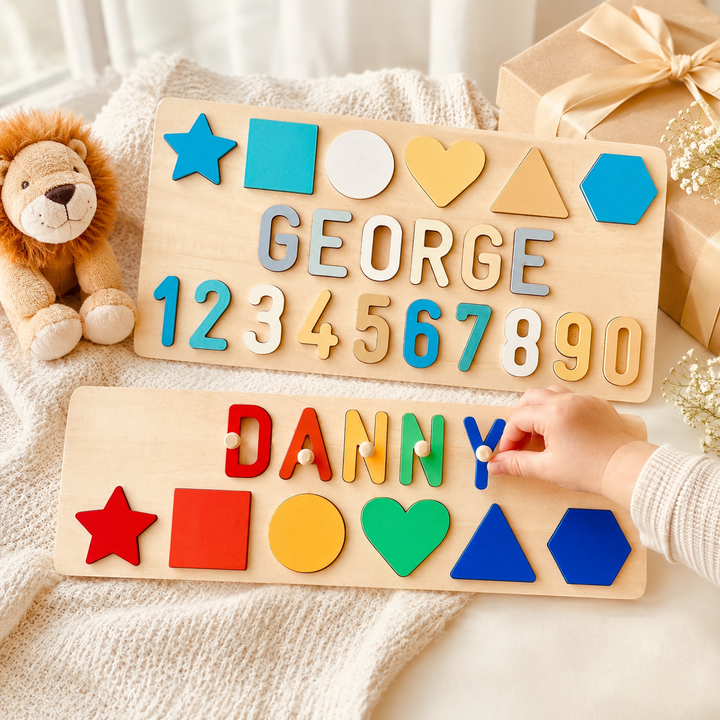 Personalised Numbers And Shapes Wooden Name Puzzle