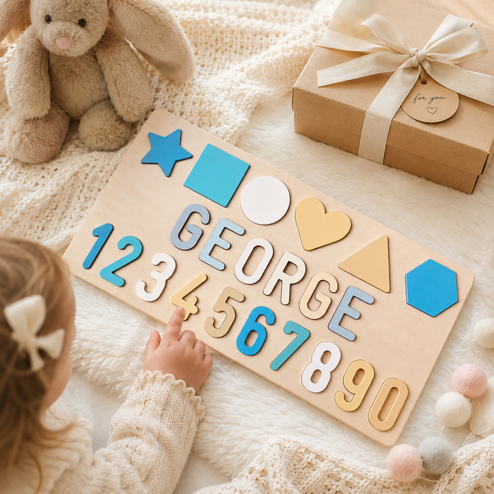 Personalised Numbers And Shapes Wooden Name Puzzle