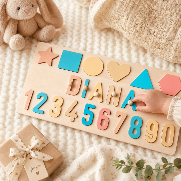 Personalised Numbers And Shapes Wooden Name Puzzle