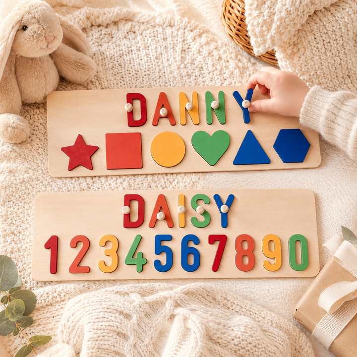 Personalised Numbers And Shapes Wooden Name Puzzle