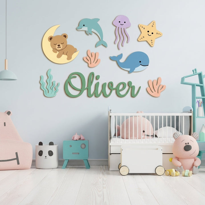 Personalised Wooden Nursery Name Sign – Custom Kids Room Wall Decor