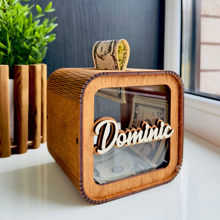 Personalised Wooden Piggy Bank for Kids