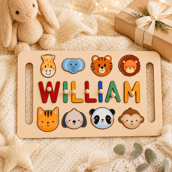 Personalised Wooden Baby Name Puzzle with Handle