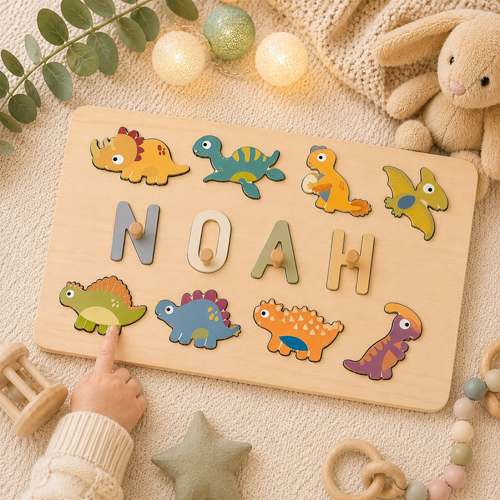 Personalised Wooden Baby Name Puzzle - Dinosaurs