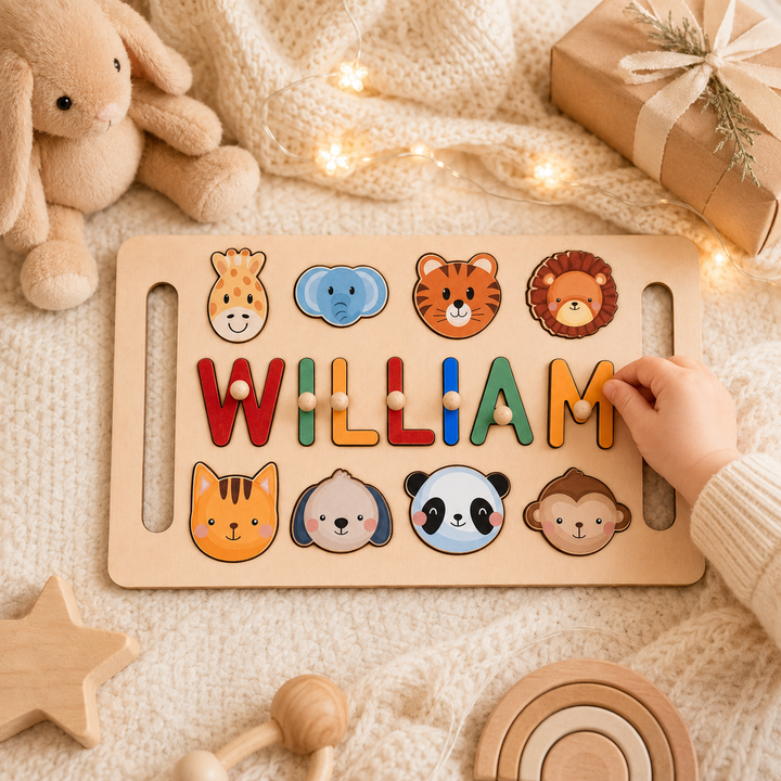 Personalised Wooden Baby Name Puzzle with Handle