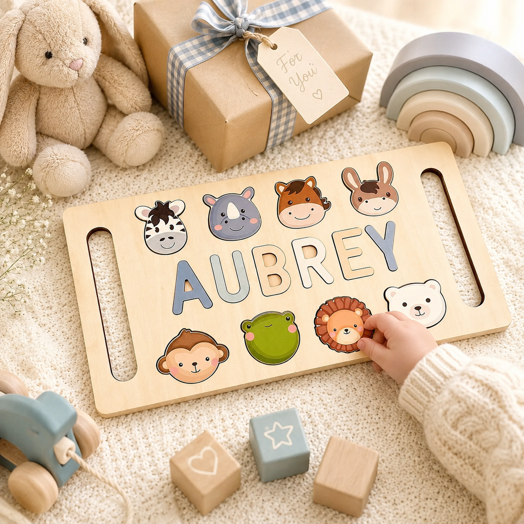 Personalised Wooden Baby Name Puzzle with Handle