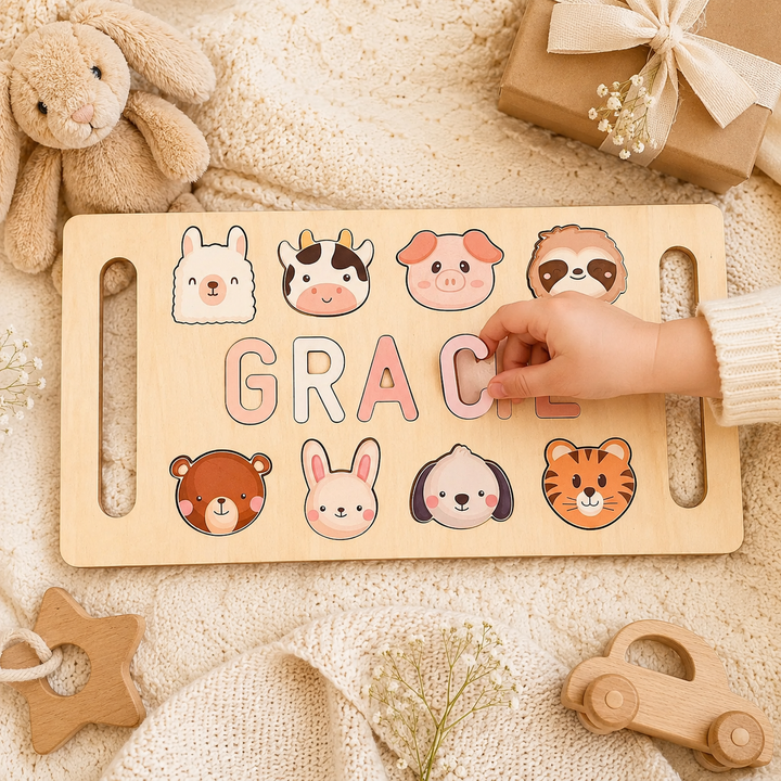 Personalised Wooden Baby Name Puzzle with Handle