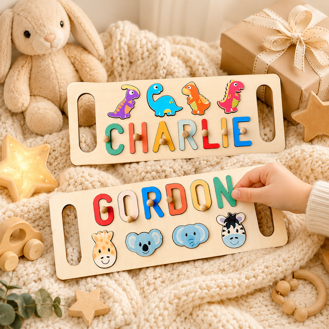 Personalised Wooden Baby Name Puzzle with Handle