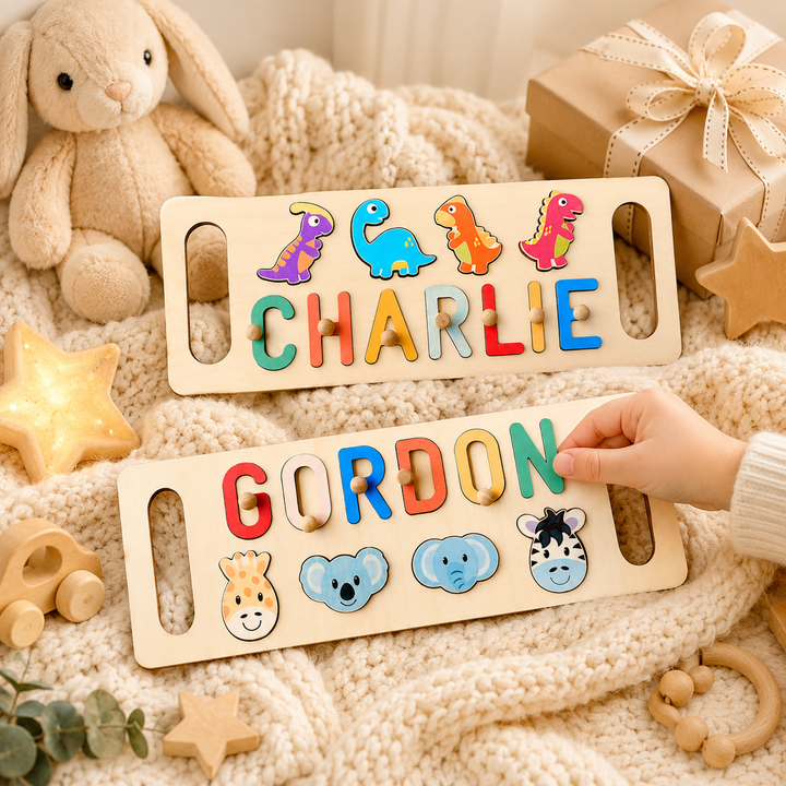 Personalised Wooden Baby Name Puzzle with Handle