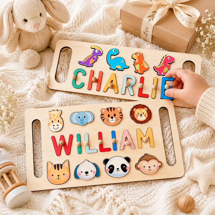 Personalised Wooden Baby Name Puzzle with Handle