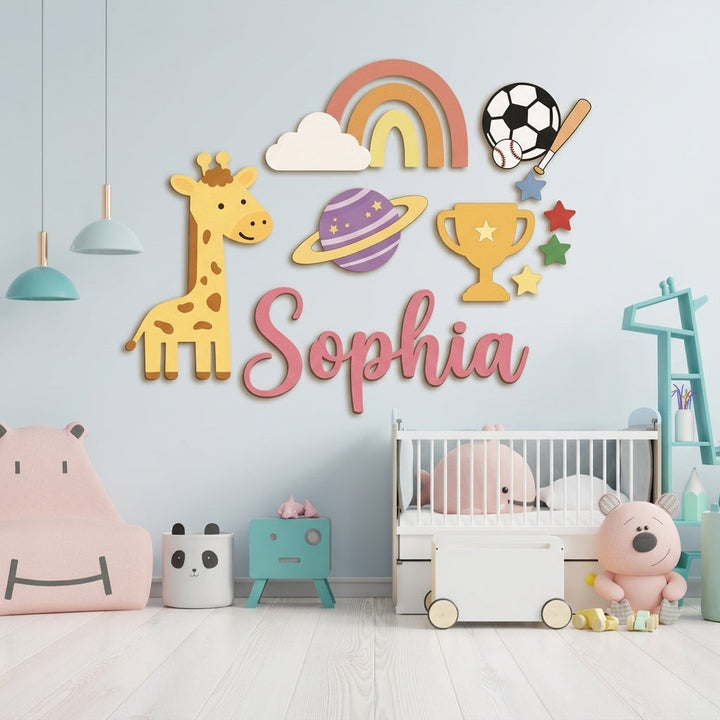 Personalised Wooden Nursery Name Sign – Custom Kids Room Wall Decor