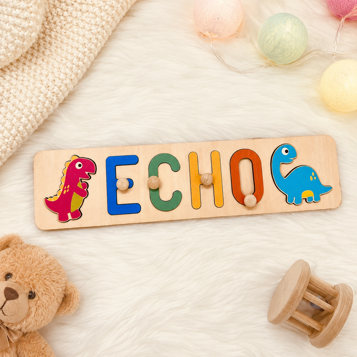 Personalised Wooden Baby Name Puzzle - Dinosaurs
