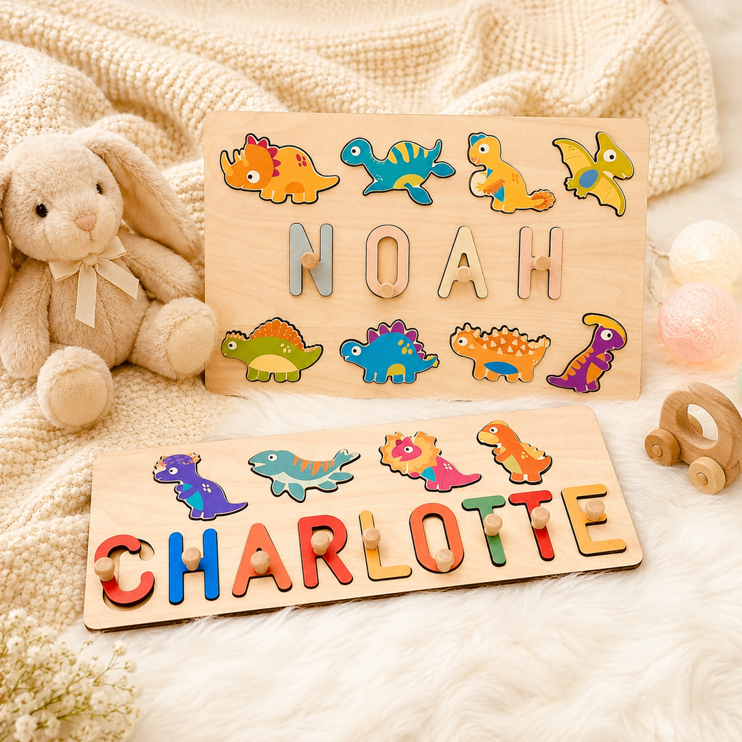 Personalised Wooden Baby Name Puzzle - Dinosaurs