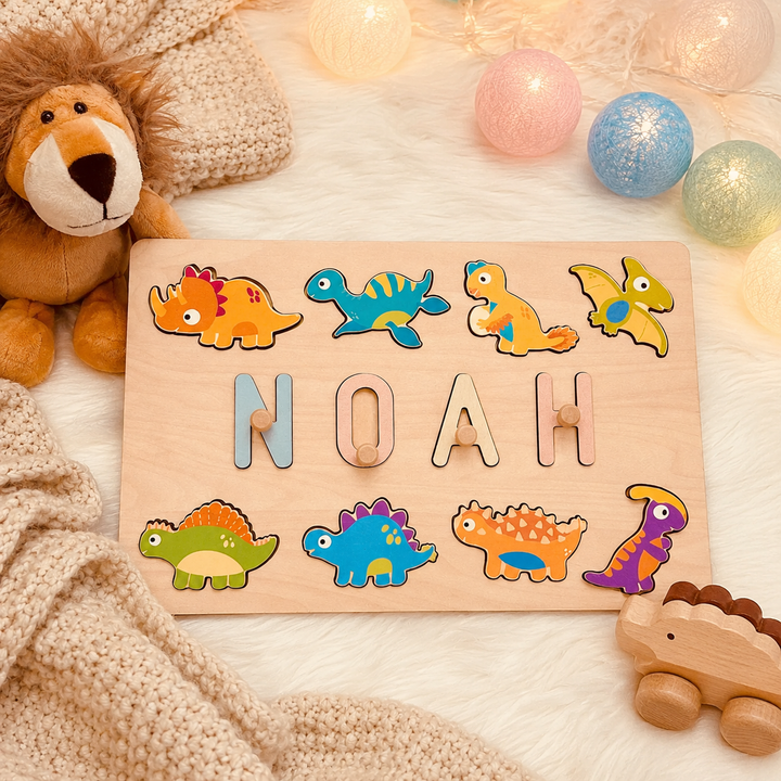 Personalised Wooden Baby Name Puzzle - Dinosaurs
