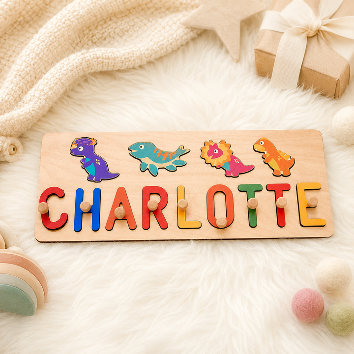 Personalised Wooden Baby Name Puzzle - Dinosaurs