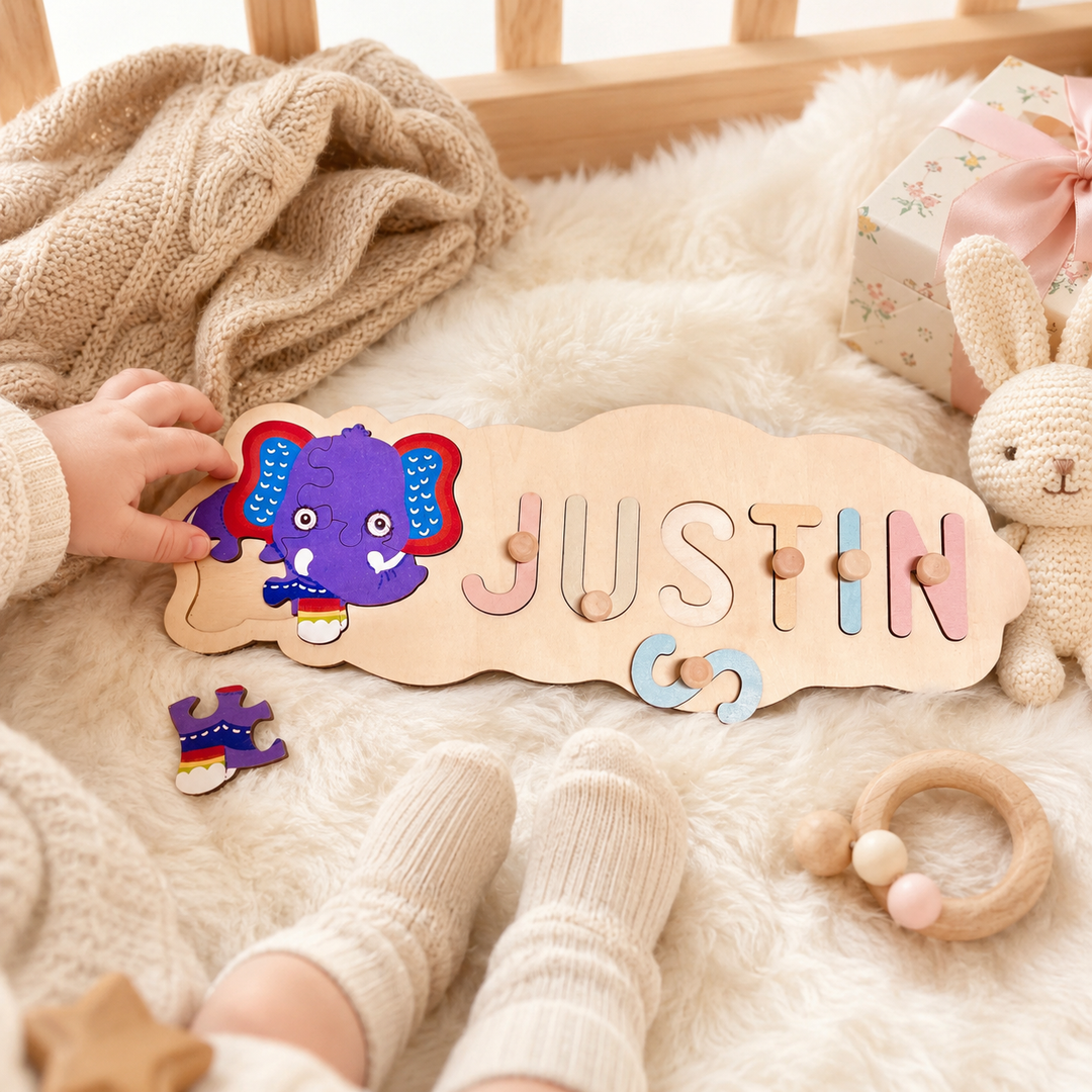 Wooden Animals Baby Name Puzzle
