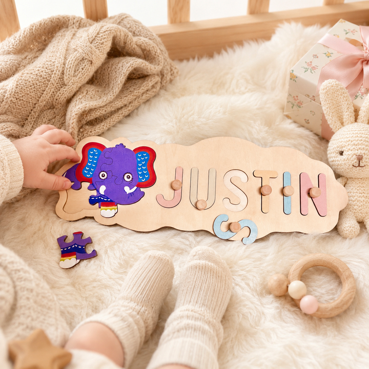 Wooden Animals Baby Name Puzzle