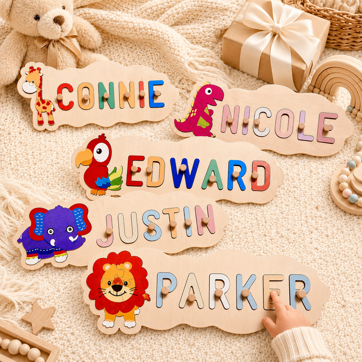 Wooden Animals Baby Name Puzzle