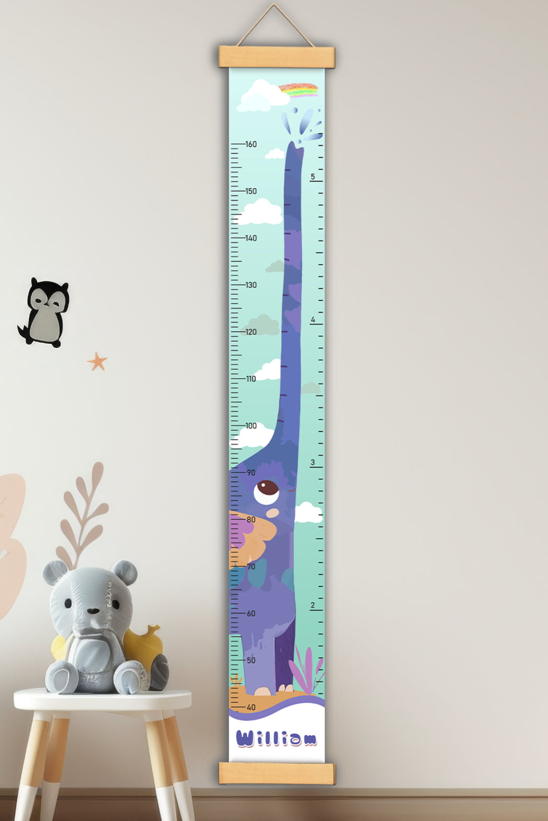 Personalized Elephant Growth Hanging Canvas Height Ruler