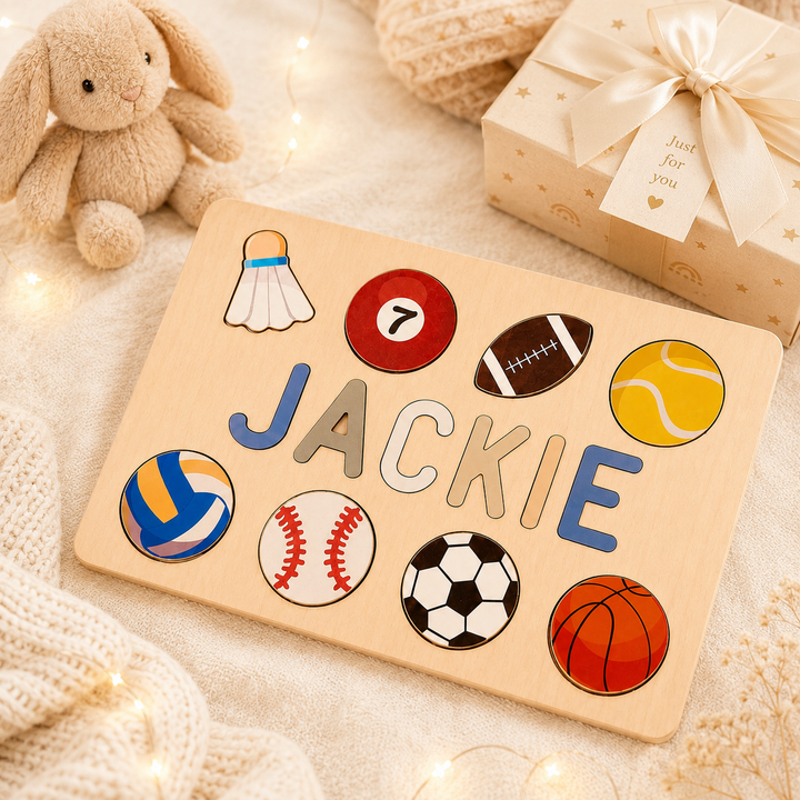 Personalised Wooden Baby Name Puzzle with Balls