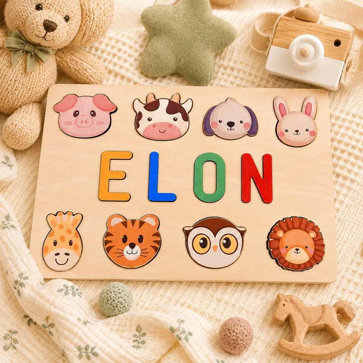 Personalised Wooden Baby Name Puzzle with Animals