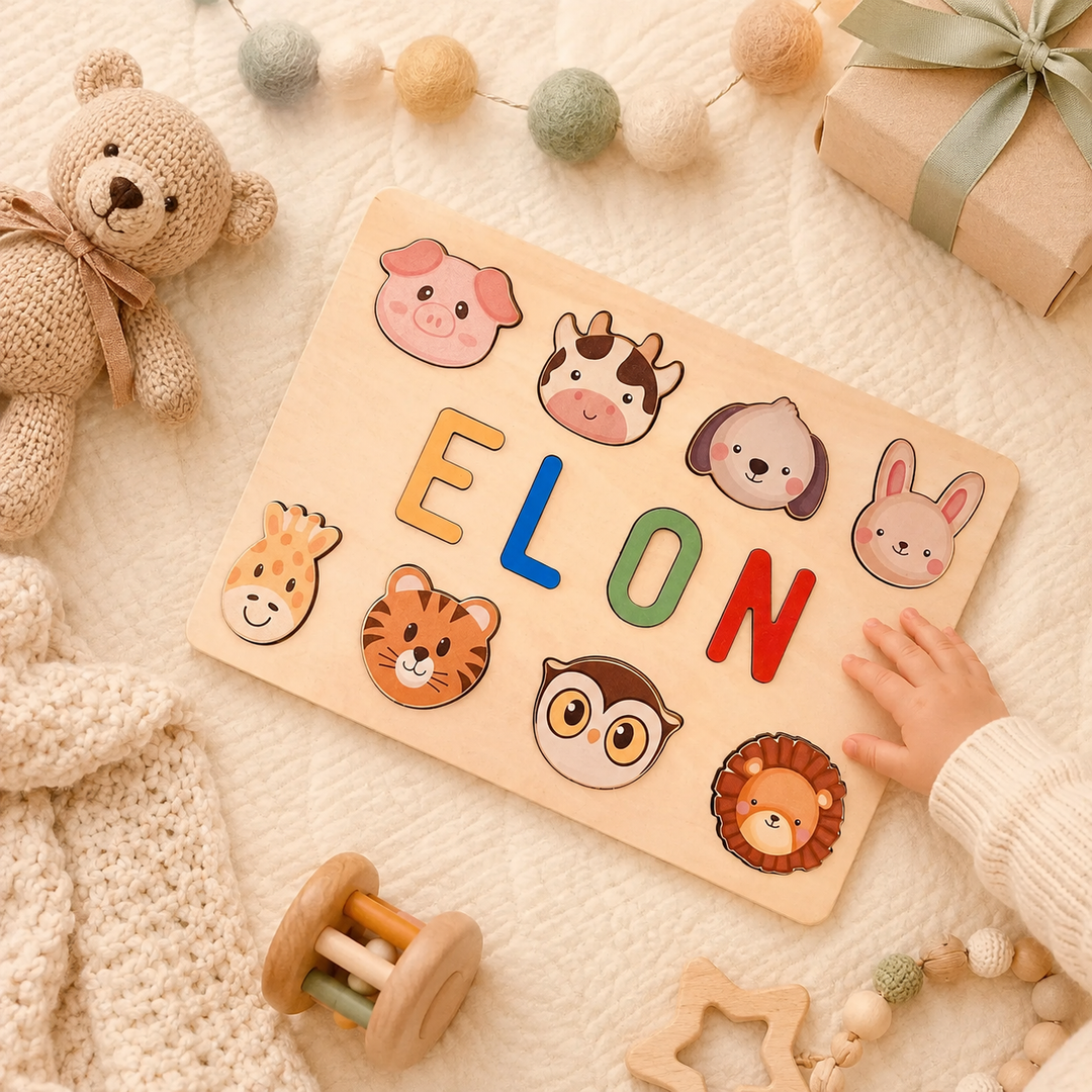Personalised Wooden Baby Name Puzzle with Animals