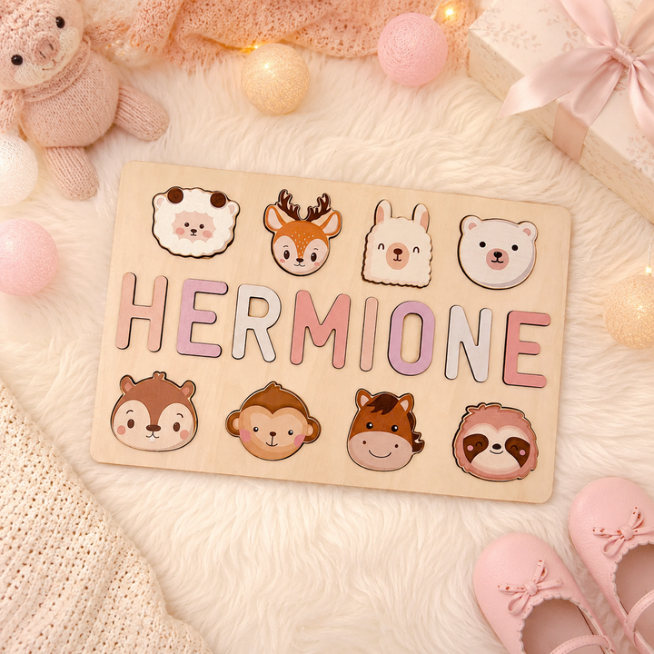 Personalised Wooden Baby Name Puzzle with Animals