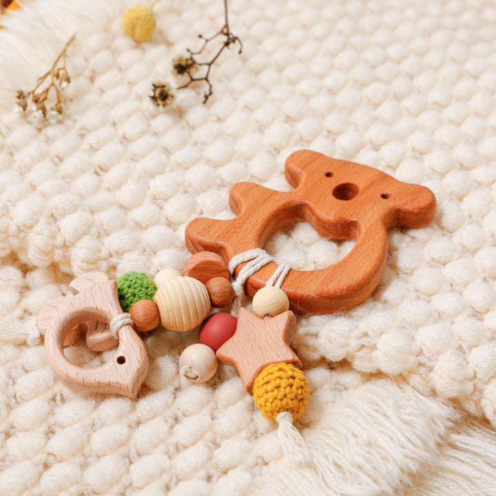 Baby Rattle Shaker Toy with Wooden Teething Ring