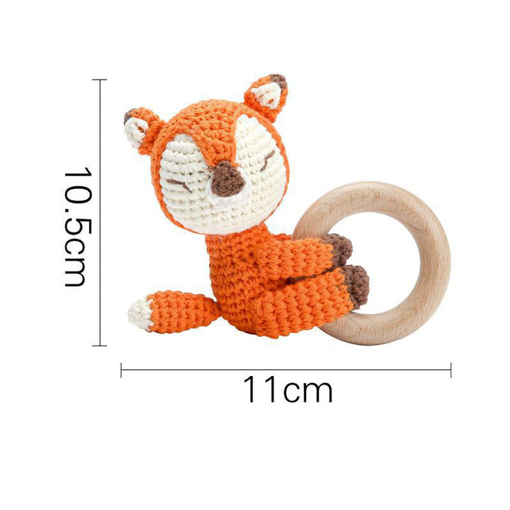 Baby Rattle Shaker Fox Toy with Wooden Teething Ring